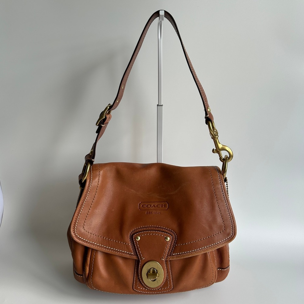 Coach Brown Leather Shoulder Bag with Brass Hardware